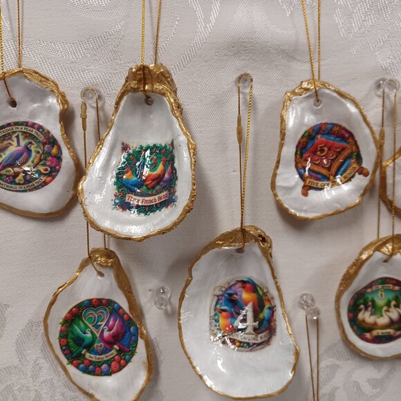 Glorious Gold #2 12 Days of Christmas Oyster Shell Ornaments + 2 Bonus Ornaments - Picture 6 of 16